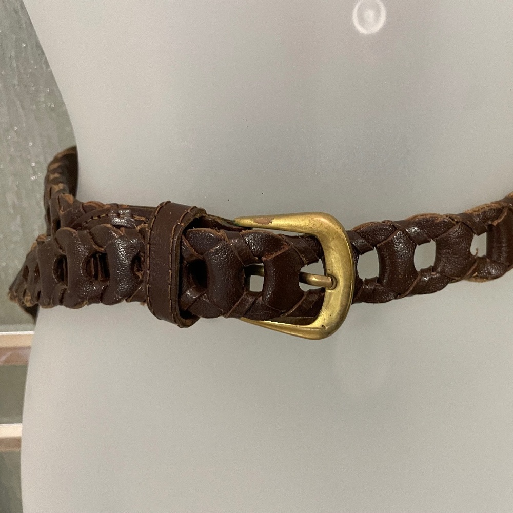 VINTAGE from 70s, HAND-CRAFTED BRAIDED ,Brown Leather BELT Women’s Size M, INDIA